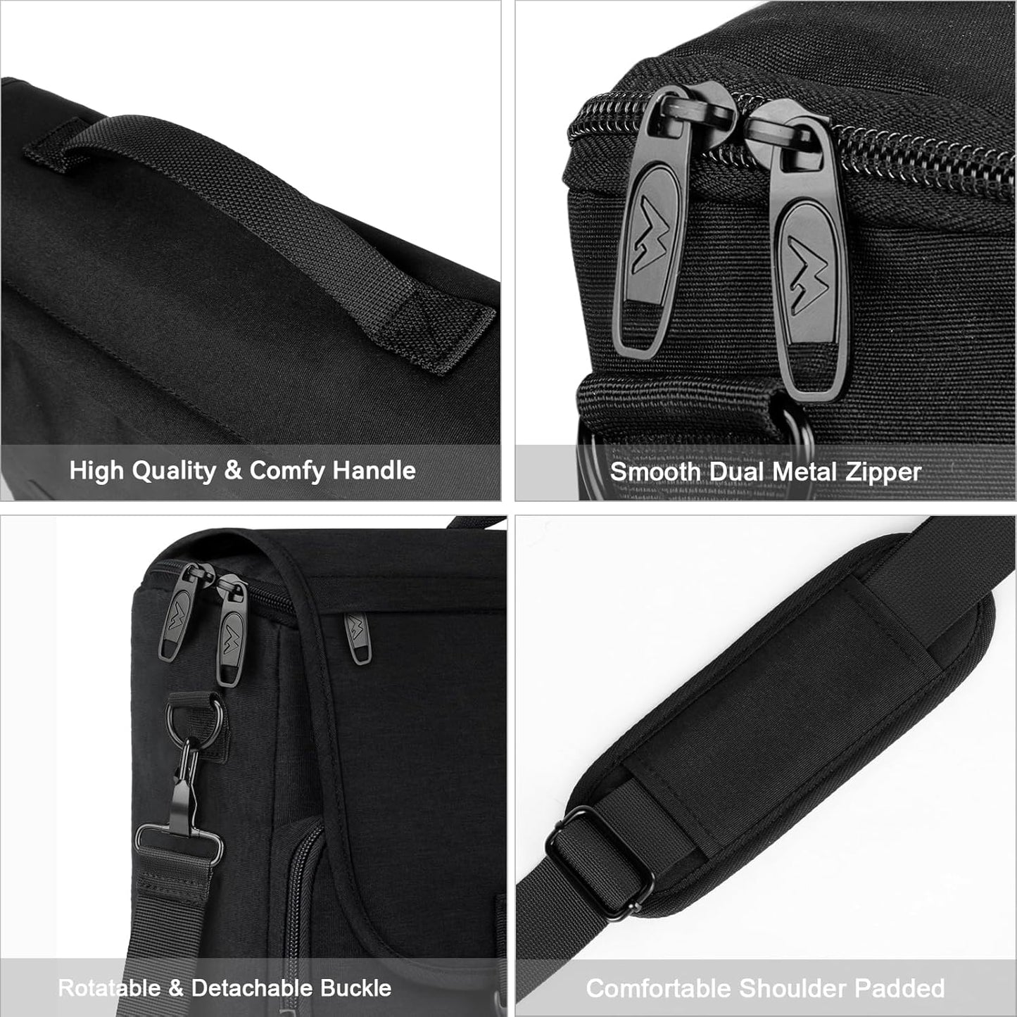 Messenger Bag for Men, Laptop Bag 15.6 Inch, Water Resistant Canvas Shoulder Bag Nylon Crossbody Bag for Women with Detachable Shoulder Strap Black