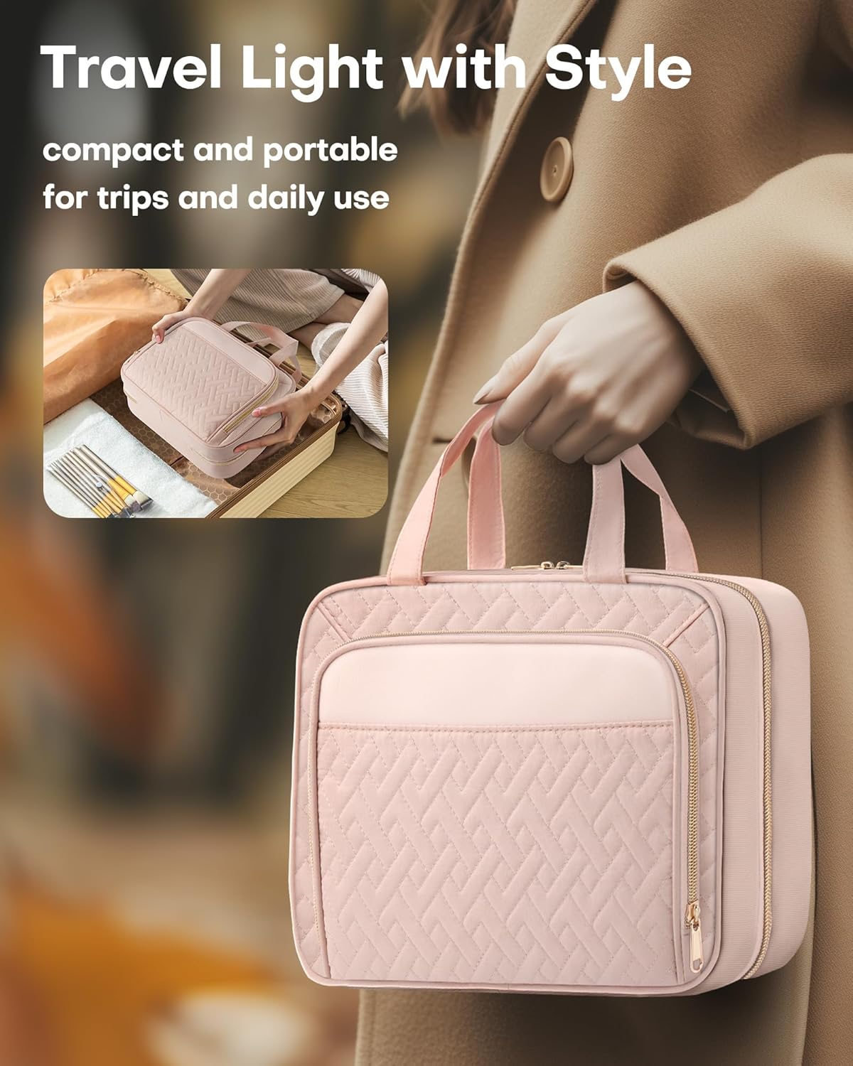 HOTOR Travel Toiletry Bag for Women - Spacious Toiletry Bag for Men, Waterproof Makeup Bag with Hanging Hook and Multiple Pockets, Travel Accessories, Travel Essentials, Black, Medium