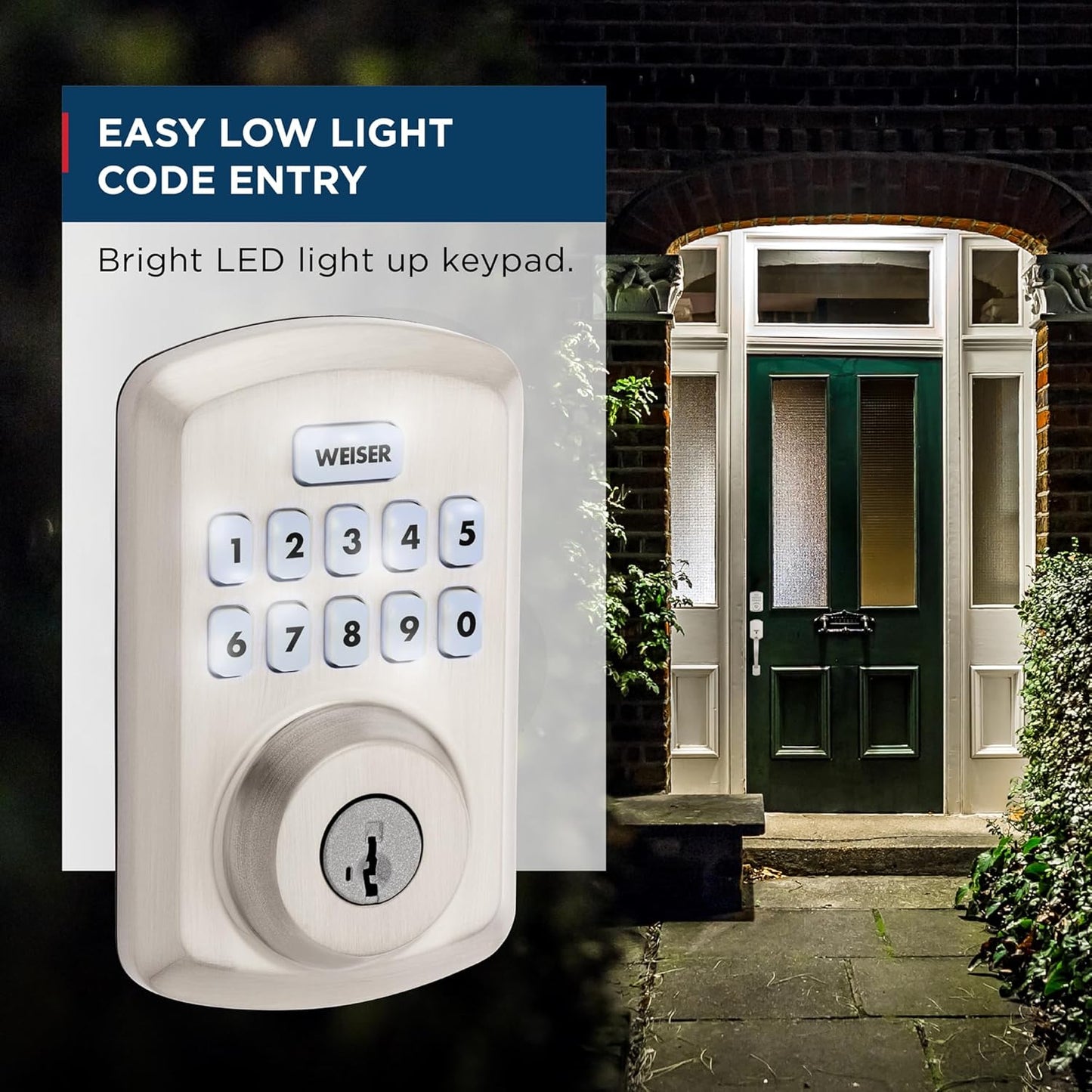 Weiser Powerbolt 3 Satin Nickel Keyless Entry Door Lock/Deadbolt Lock, 10-Button Keypad Door Lock with Auto Lock and 12-Month Battery Life, Electronic Door Locks for Front Door, Home Décor
