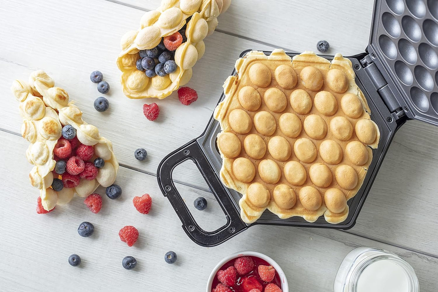 Bubble Waffle Maker - Electric Nonstick Hong Kong Egg Waffle Iron Machine - Ready in 5 Minutes with Indicator Light - Includes Bonus Recipe Guide
