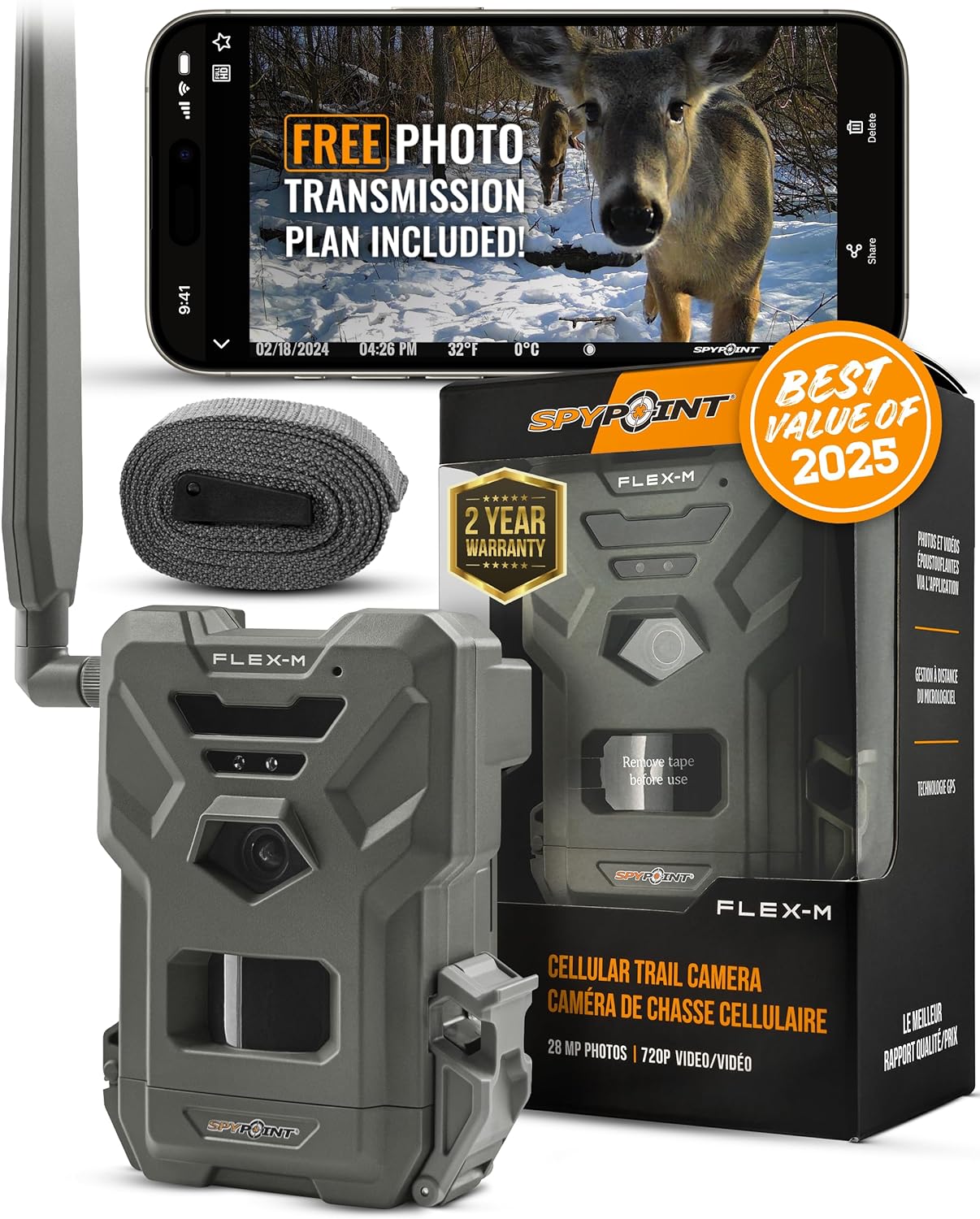 SPYPOINT FLEX-M Twin Pack Cellular Trail Cameras - Best Hunting Accessories, No WiFi Needed, GPS, Night Vision, Motion Activated, IP65 Water-Resistant Game Camera, 28MP Photos, 720p Videos + Sound (2)