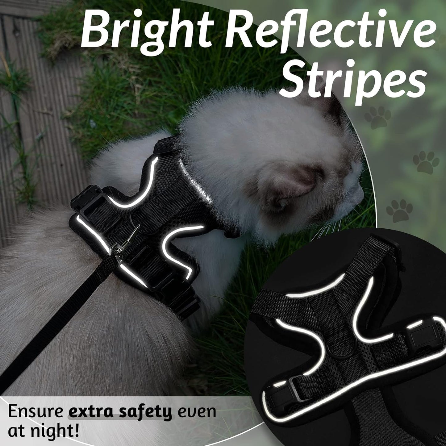 rabbitgoo Cat Harness and Leash for Walking, Escape Proof Soft Adjustable Vest Harnesses for Small Medium Cats, Easy Control Breathable Reflective Strips Jacket, XS, Black
