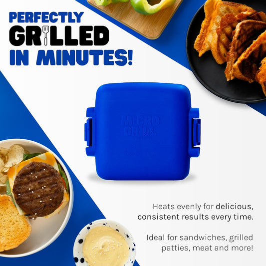 Micro Grill | Microwave Sandwich Maker - Grilled Cheese Munchy - Toastie Maker - Panini Press - Travel (Blue) - PuriLite
