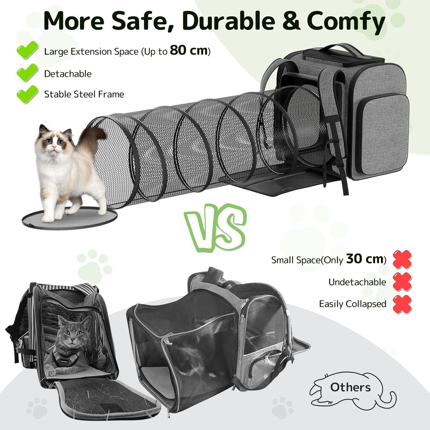 Cat Carrier Backpacks Pawtners Expandable Cat Backpack with Breathable Mesh, Pet Carrier Backpack for Cats Small Dogs Puppies Up to 25 LBS, Dog Carrier Backpack for Travel Hiking Camping Outdoor