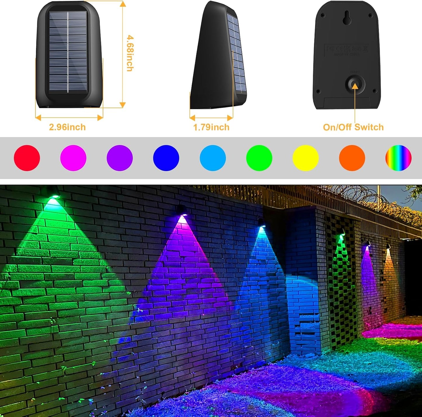16 Pack Solar Fence Lights Outdoor 8 Colors,Bright Deck Lights Solar Outdoor Waterproof,LED Solar Lights for Backyard, Patio, Deck Railing, Step and Wall