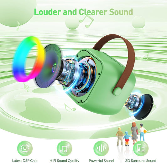 Mini Karaoke Machine:Portable Bluetooth Karaoke Microphone Singing Speaker with 2 Wireless Mic and Light Kids Adults,Christmas Birthday Gifts for Girls Boys Family Home Party(Green) - PuriLite