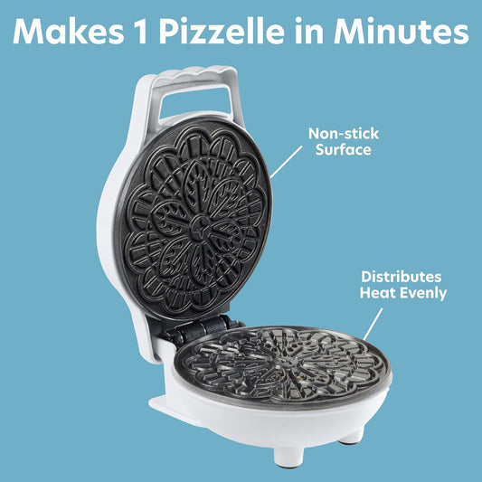 Mini Electric Pizzelle Maker- Makes 1 Personal Tiny Sized 4" Traditional Italian Waffle in Minutes- Nonstick Iron Press w Recipe Guide - Unique Dessert Cookie Treat or Housewarming Baking Gift for Her - PuriLite