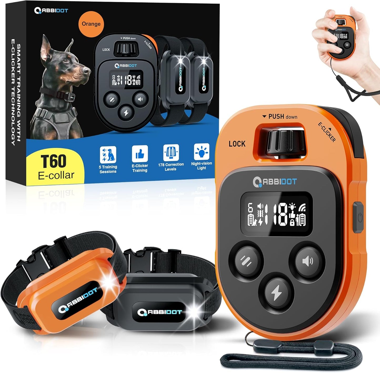 ABBIDOT Shock Collar 2 Dogs - 4500ft Dog Training Collar, 178 Levels, E-cliker, Waterproof Remote & Collar, Night Light E Collar for Small Medium Large Dogs (Black, 2 Collars)
