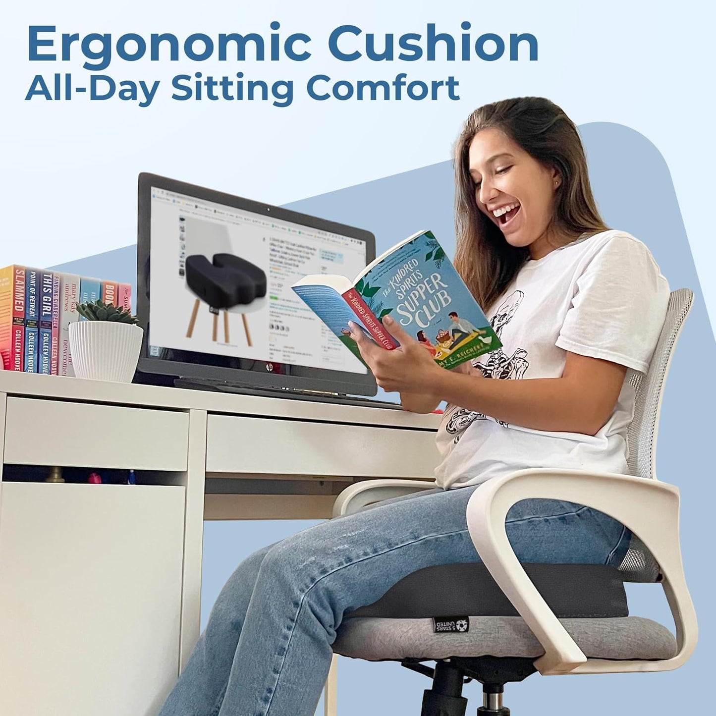 5 STARS UNITED Seat Cushion for Desk Chair - Tailbone, Coccyx Sciatica Pain Relief - Wheelchair Cushions, Black Mesh