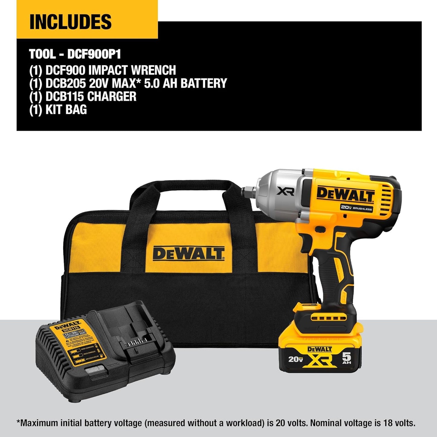 DEWALT 20V MAX XR Impact Wrench, 1/2 In Cordless, High Torque, 4 Speed Precision Mode, Tool Only (DCF900B)