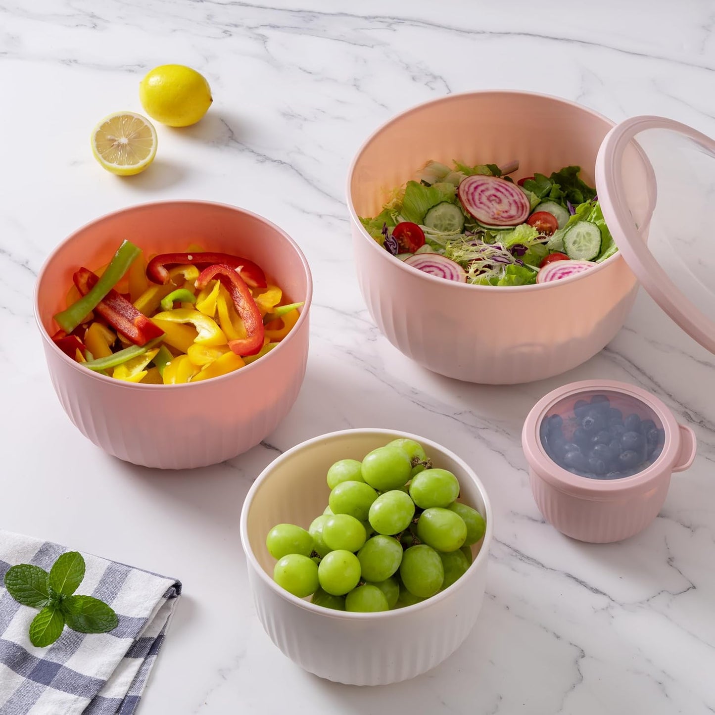 COOK WITH COLOR Prep Bowls with Lids- 8 Piece Nesting Plastic Small Mixing Bowl Set with Lids (Teal Ombre)