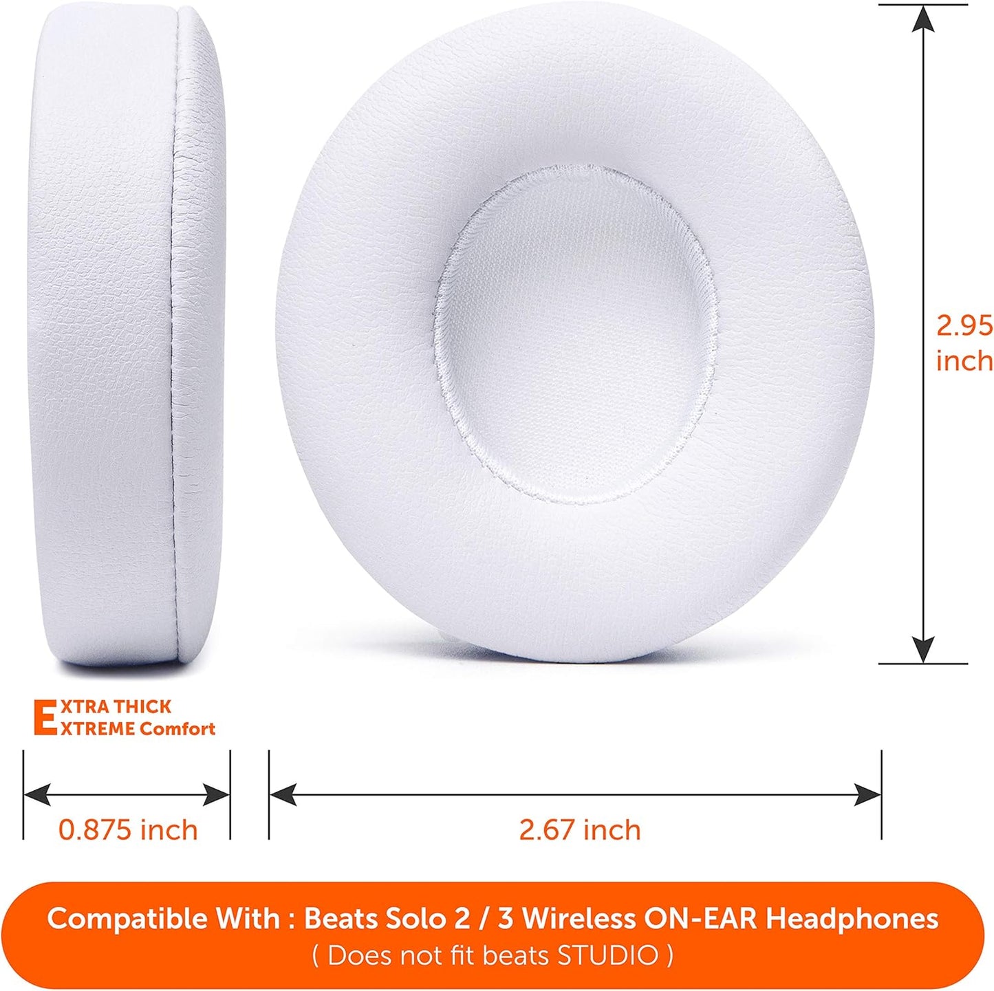 WC Extra Thick Replacement Earpads for Beats Solo 2 & 3 by Wicked Cushions - Ear Pads for Beats Solo 2 & 3 Wireless ON-Ear Headphones - Soft Leather, Luxury Memory Foam, Strong Adhesive | White