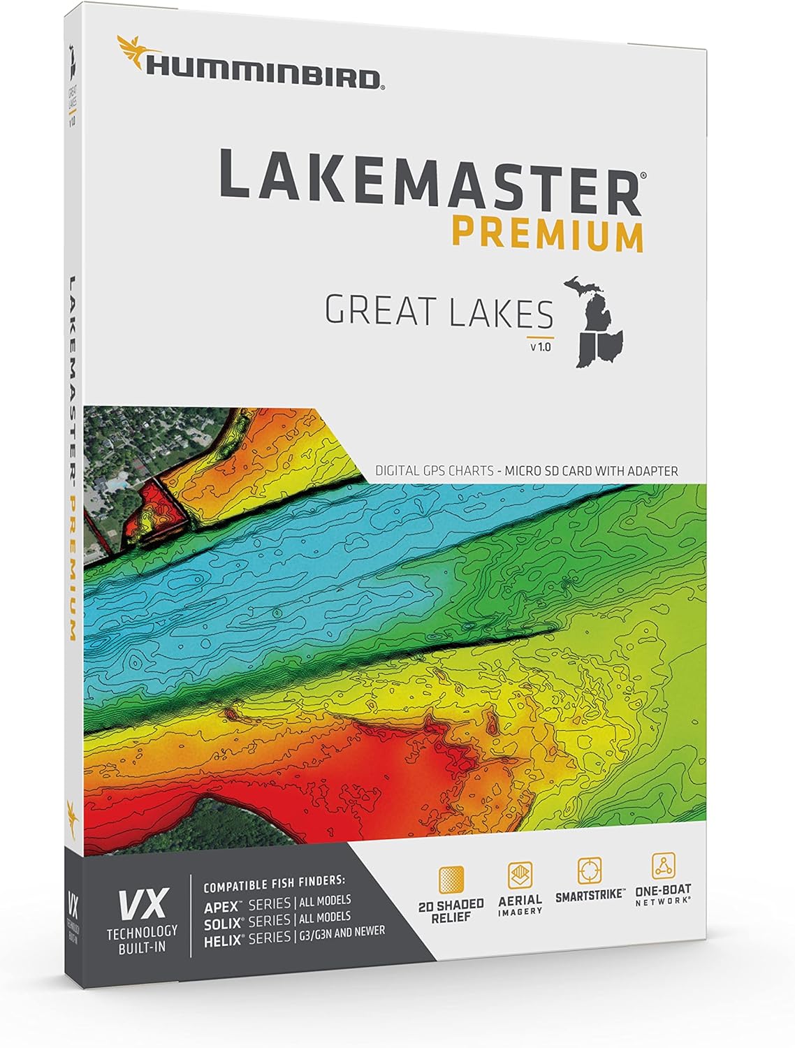Humminbird LakeMaster Premium Great Lakes V1 Map SD Card for Fish Finders