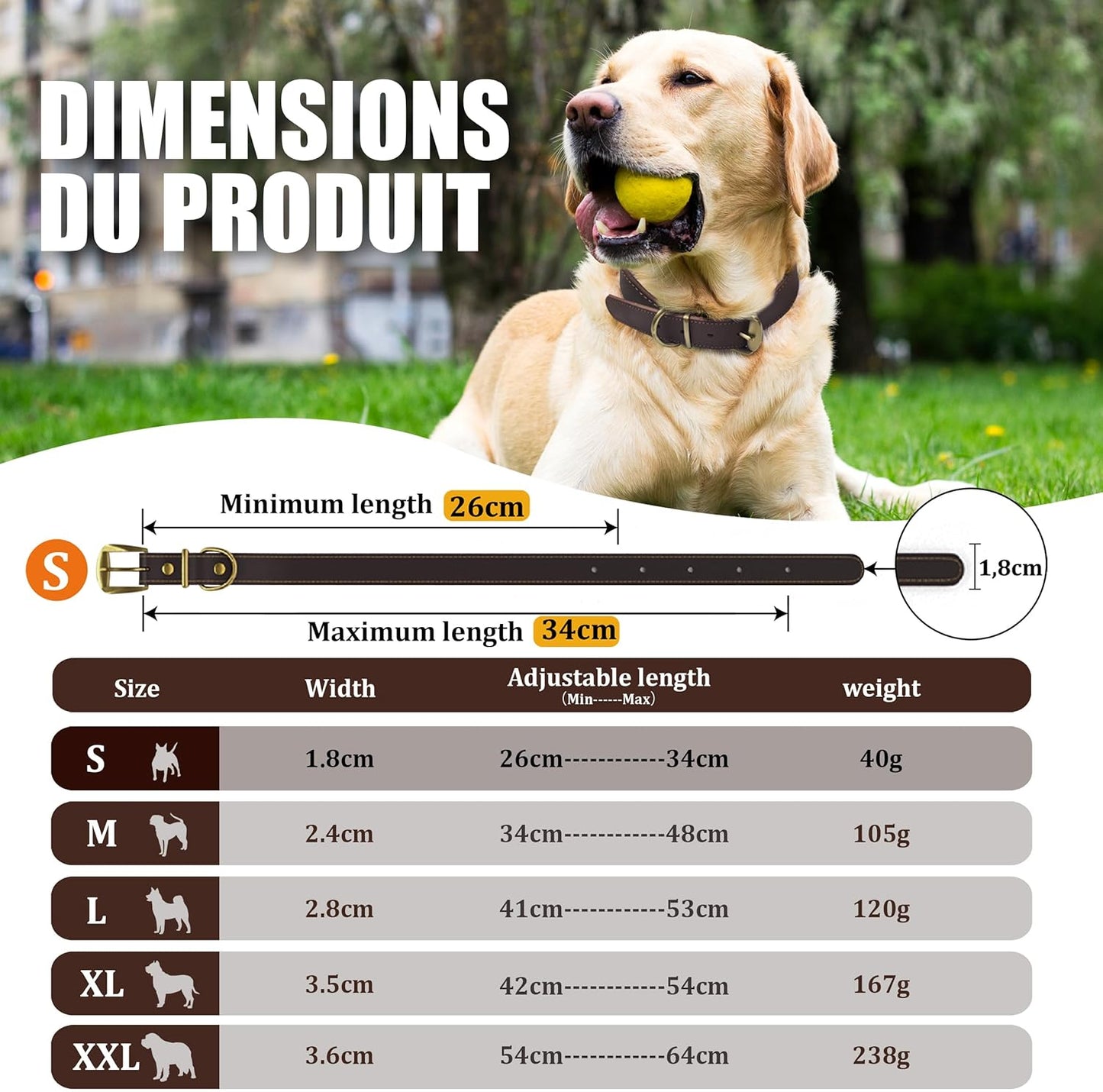 QRDA Leather Dog Collar Brown Dog Training Collar Heavy Duty Premium Leather Dog Collar Dog Collars for Medium/Large Dogs