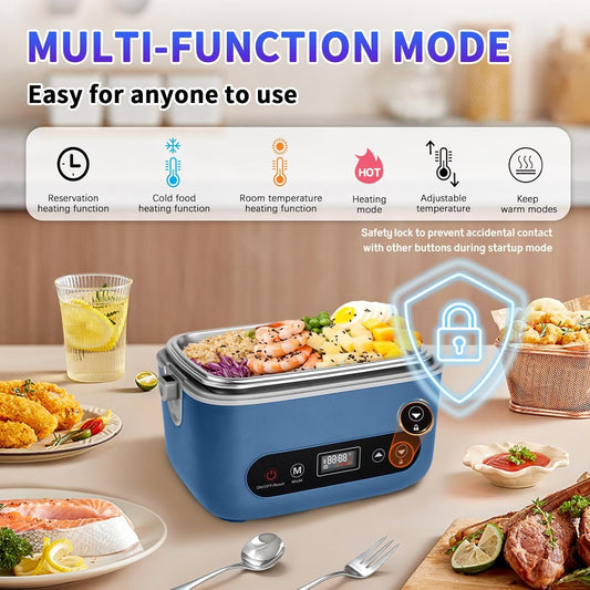 Cordless Electric Lunch Box,100W Self Heating Lunch Box,5 Cups Heated Lunch Box for Men,Multi-Mode Automatic Heating,Suitable for Office/Outdoor Use,Comes with an Insulated Bag and Utensils - PuriLite
