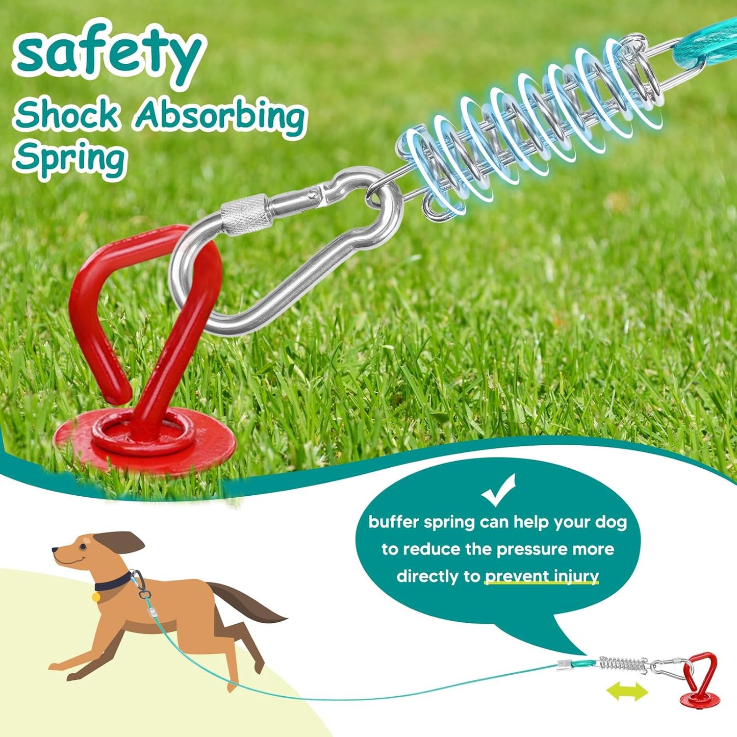 Tie Out Cable for Dogs, 10FT Dog Leads for Yard Chew Proof, Heavy Duty Dog Tie Out Cable for Large Dogs Up to 126lbs, Durable Dog Runner for Yard or Camping