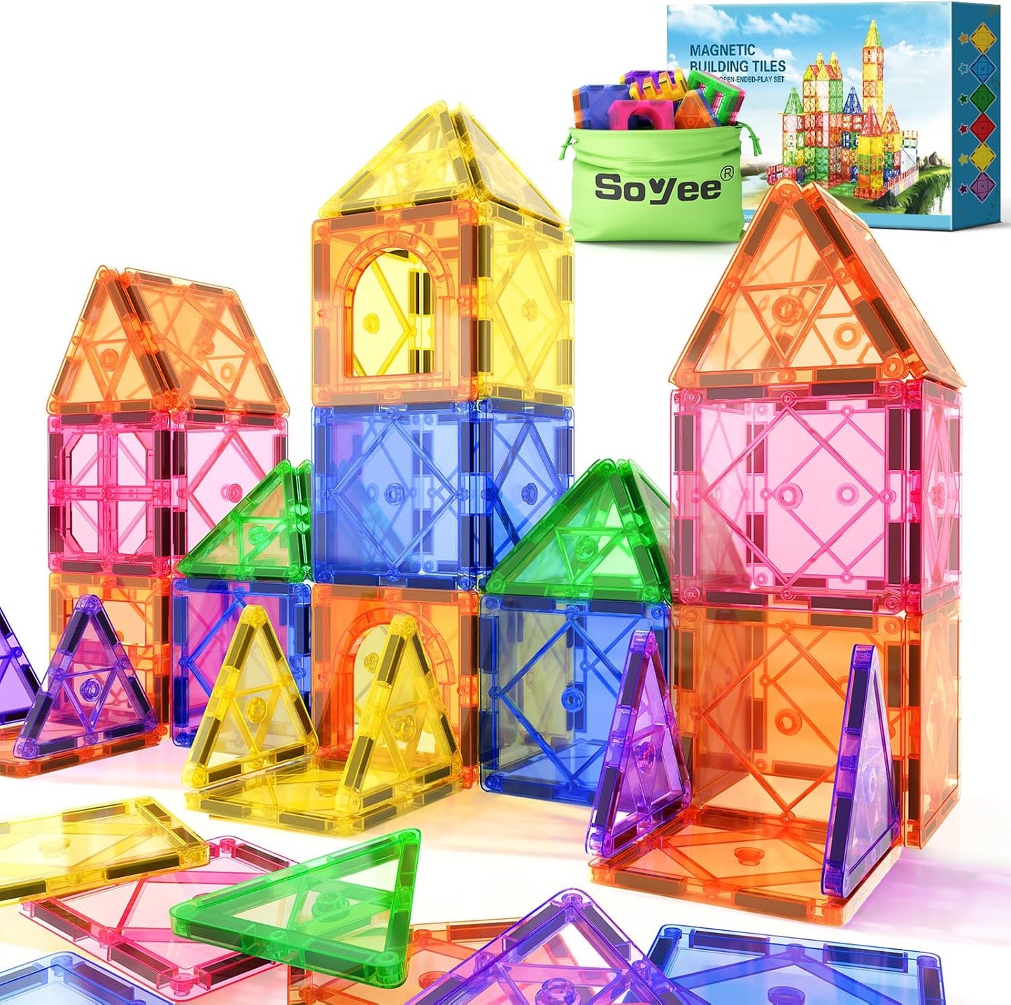 Magnetic Tiles Building Blocks 102pcs Advanced Set STEM Toys for 3+ Year Old Boys and Girls Montessori Toys Toddler Kids Activities Games Christmas New Year Gifts Classroom Must Haves School Supplies