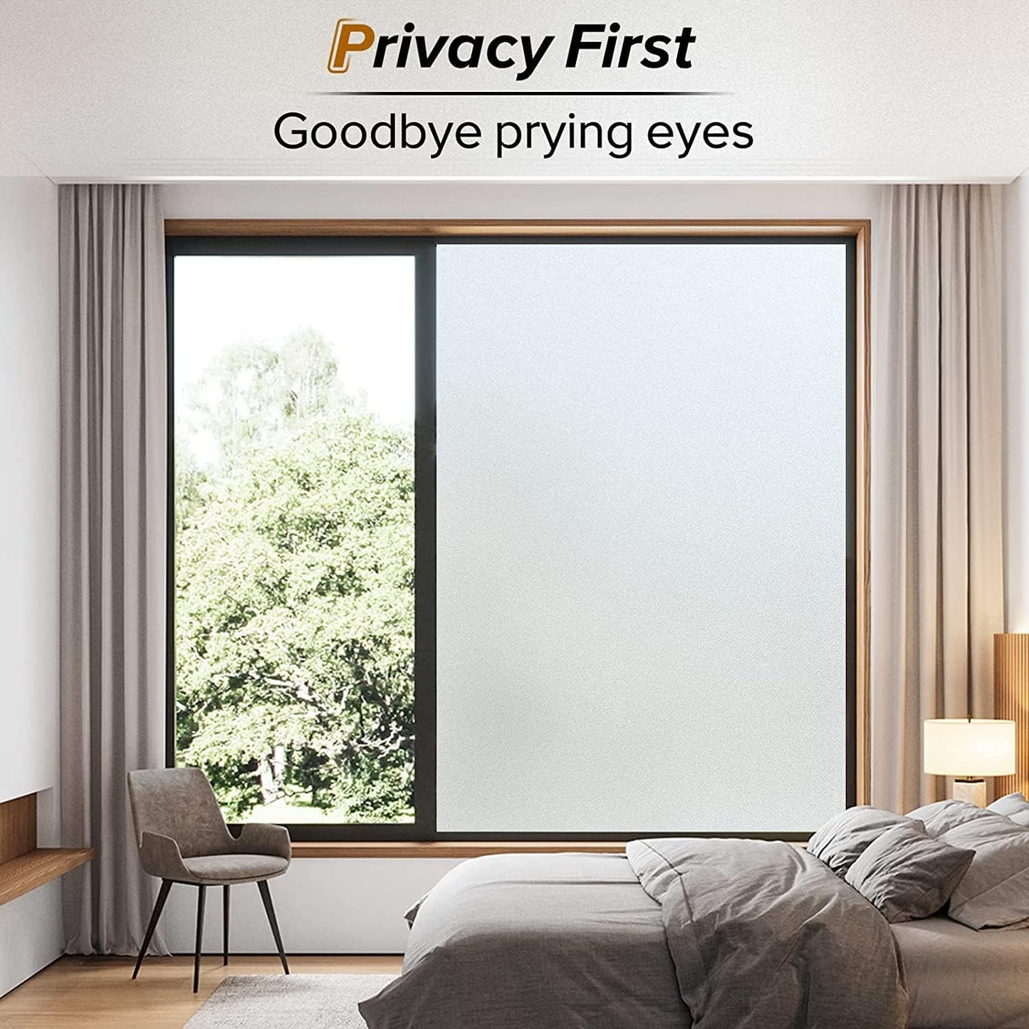 rabbitgoo Window Films for Privacy, Static Cling Frosted Glass Sticker, Non-Adhesive Privacy Film Sun Blocking Window Covering Frosting Vinyl Bathroom Sliding Glass Door, 44.5 x 200cm, Pure Frosted