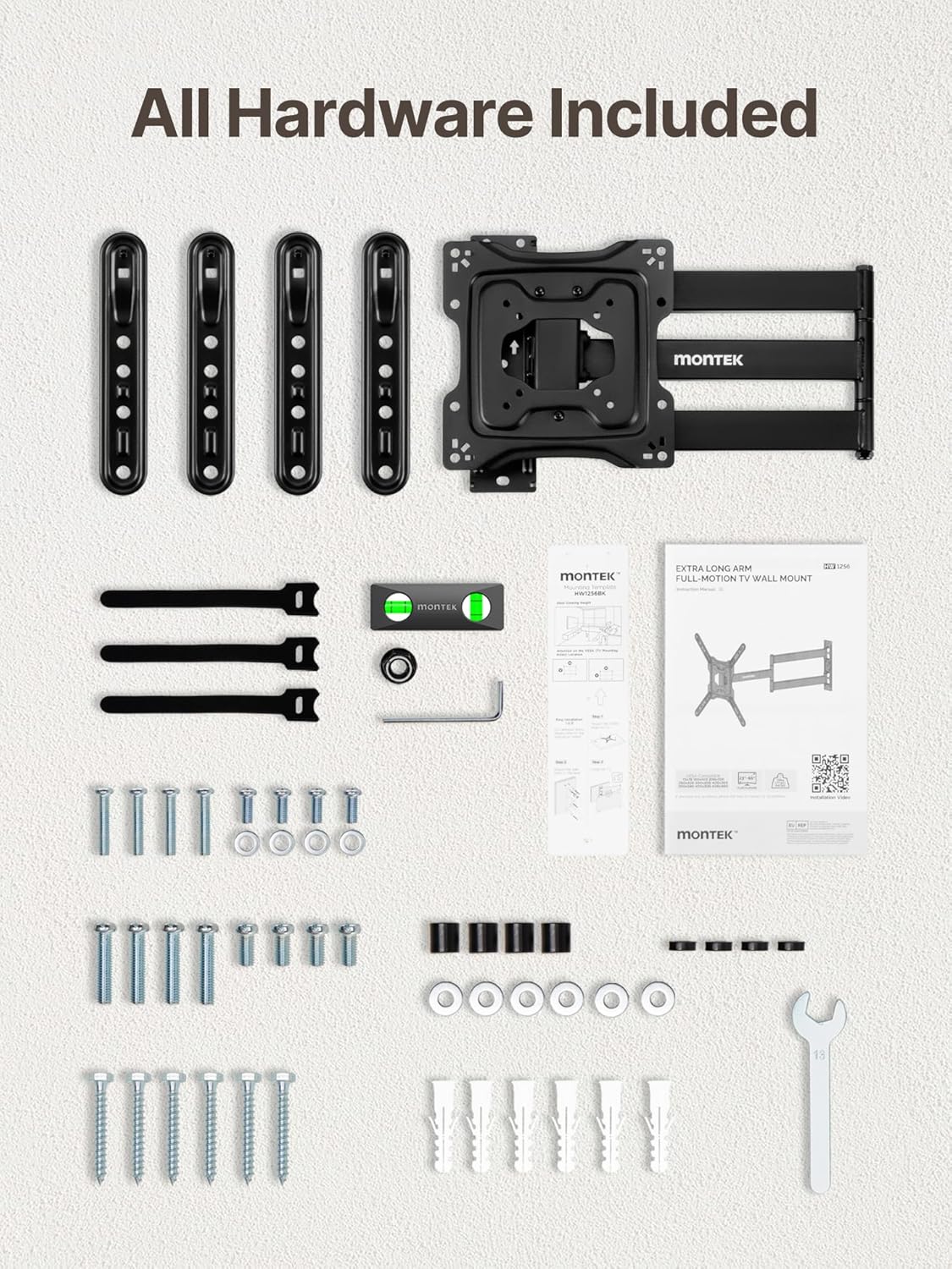 monTEK Long Arm TV Wall Mount for Most 23-65 Inch TVs, 37 Inch Long Extension TV Mount Swivel and Tilt, Full Motion Wall Mount TV Bracket Fit Max VESA 400 x 400mm, Up to 77 lbs