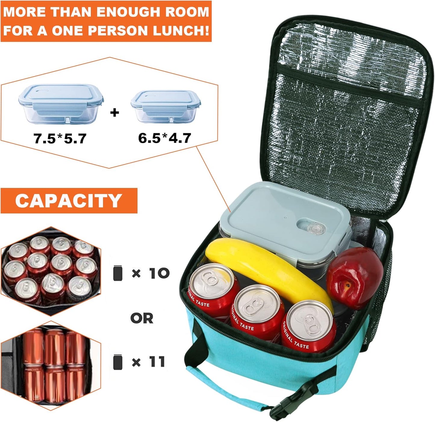 Lunch Box for Men Women Adults Small Lunch Bag for Office Work Picnic - Reusable Portable Lunchbox, Black