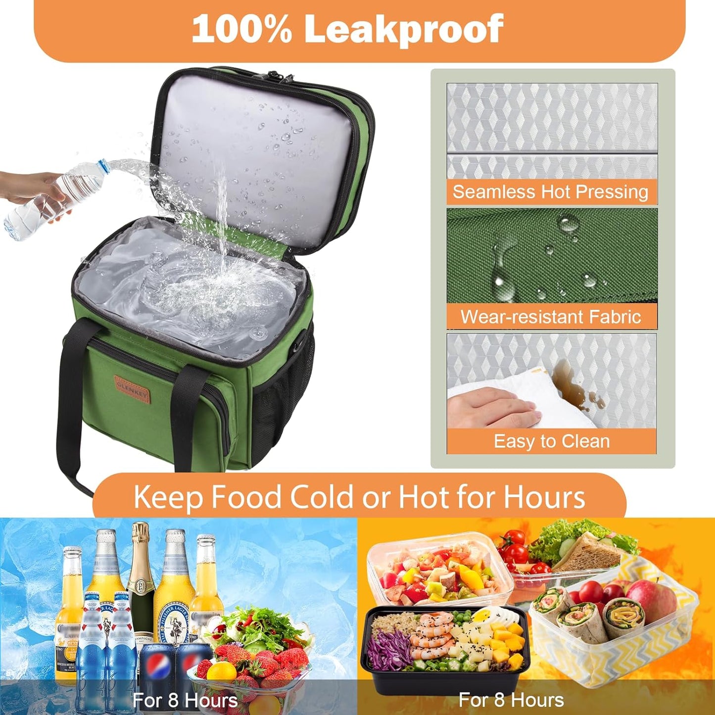 Expandable Large Lunch Bag, Double Deck Insulated Lunch Box Leakproof Durable Soft Cooler Bag for Men Women Adults Work Construction Beach Picnic Daytrip,16L,Black, GLENKEY