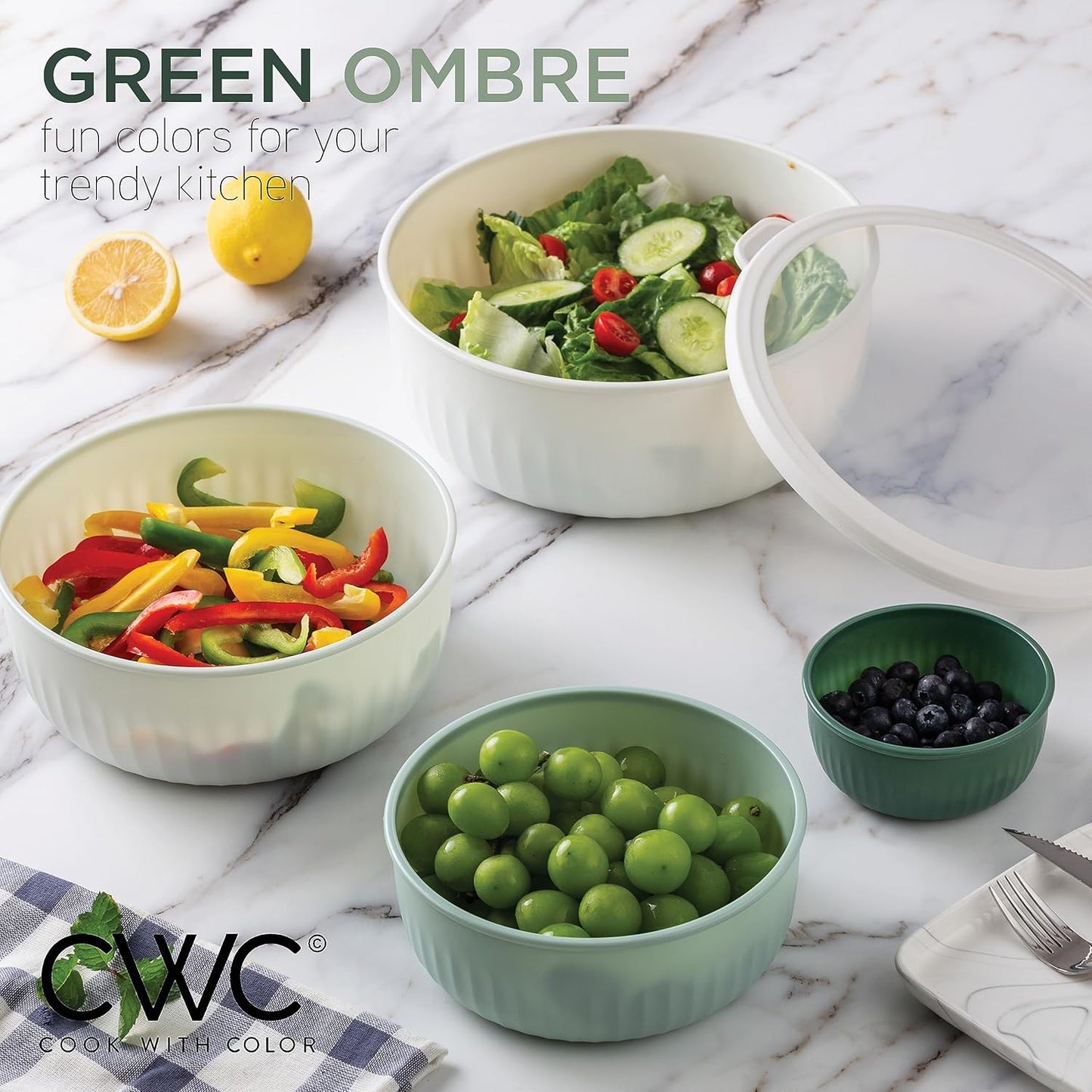 COOK WITH COLOR Prep Bowls with Lids- 8 Piece Nesting Plastic Small Mixing Bowl Set with Lids (Teal Ombre)