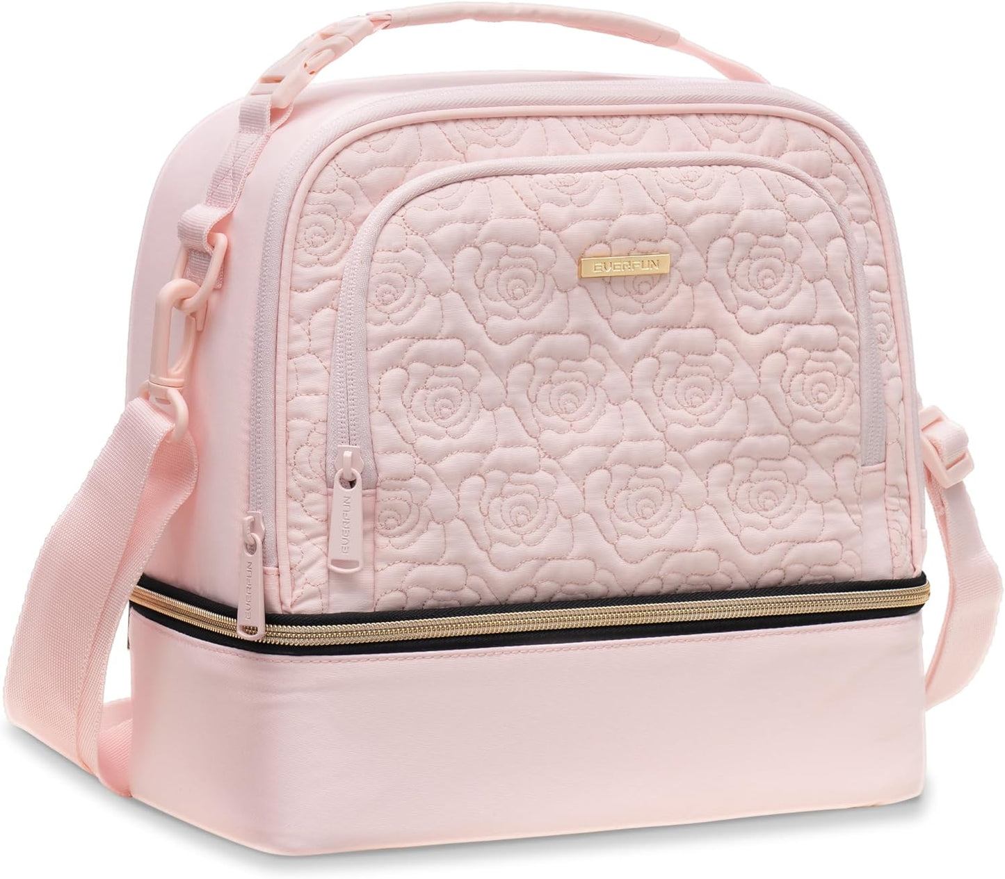 Everfun Womens Lunch Box Two Compartments Insulated Lunch Tote Bag Large Leakproof Soft Cooler for Work Picnic Travel, Black