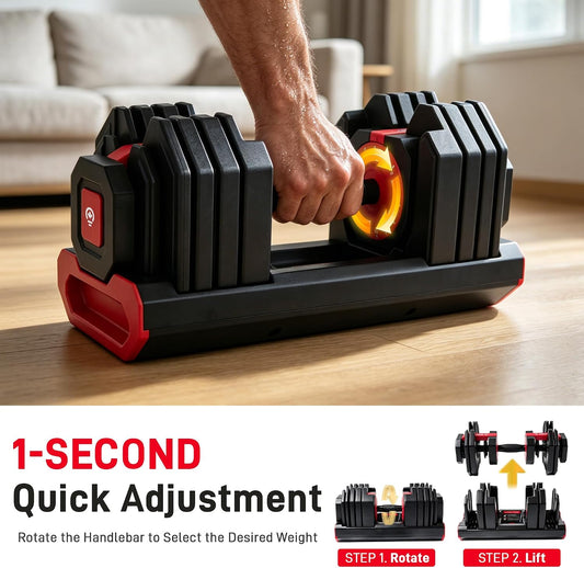 Adjustable Dumbbell Set (55lbs & 80lbs) (Single/Set of 2) with Free Gloves, Ropes & Hand Grips | 15 Adjustable Weight Settings, Space Efficient Compact Design, Easily Switch Exercises