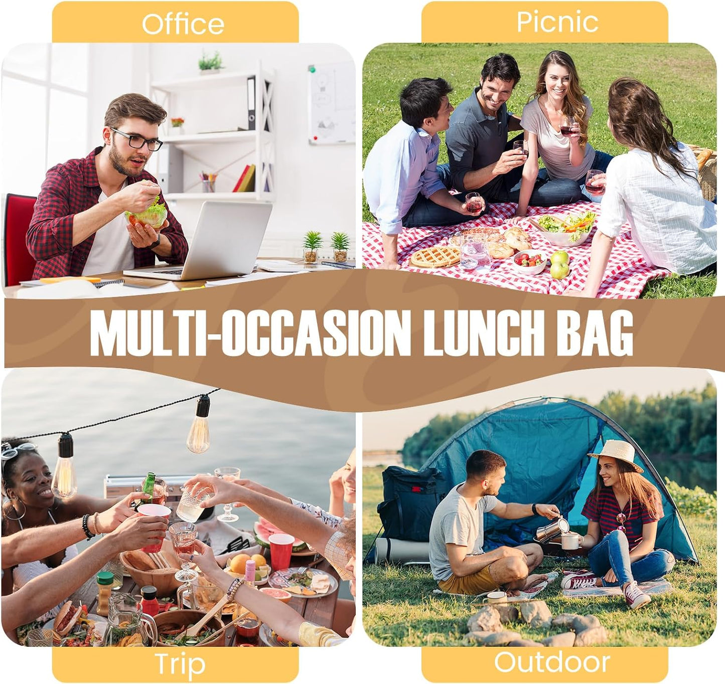 Lunch Bag for Men/Women, Reusable Lunch Box for Adult, Small Insulated Lunch Box, Lunch Tote Bag for Office, Work, Picnic