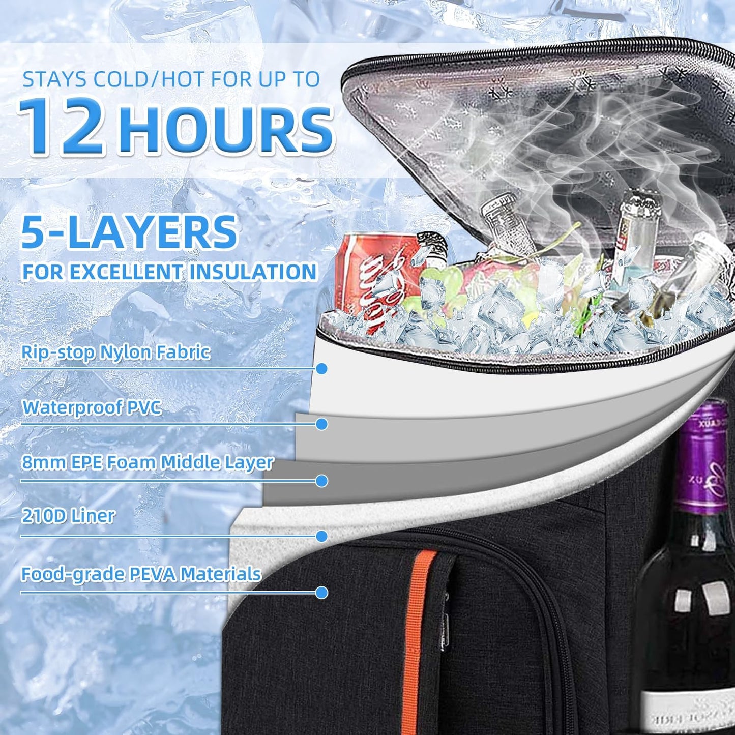 Bagtopia Camping Cooler Backpack 25 Cans, Leak Proof Insulated Thermal Bag, Beach Travel Picnic Lunch Backpack for Men Women