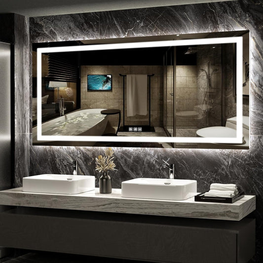 SHUAFA LED Mirror for Bathroom, 72x36 Inch Backlit + Front Lighted Bathroom Mirror with Lights, High-Density Double Light Strips, 3 Colors, Shatter-Proof, Anti-Fog and Brightness Memory