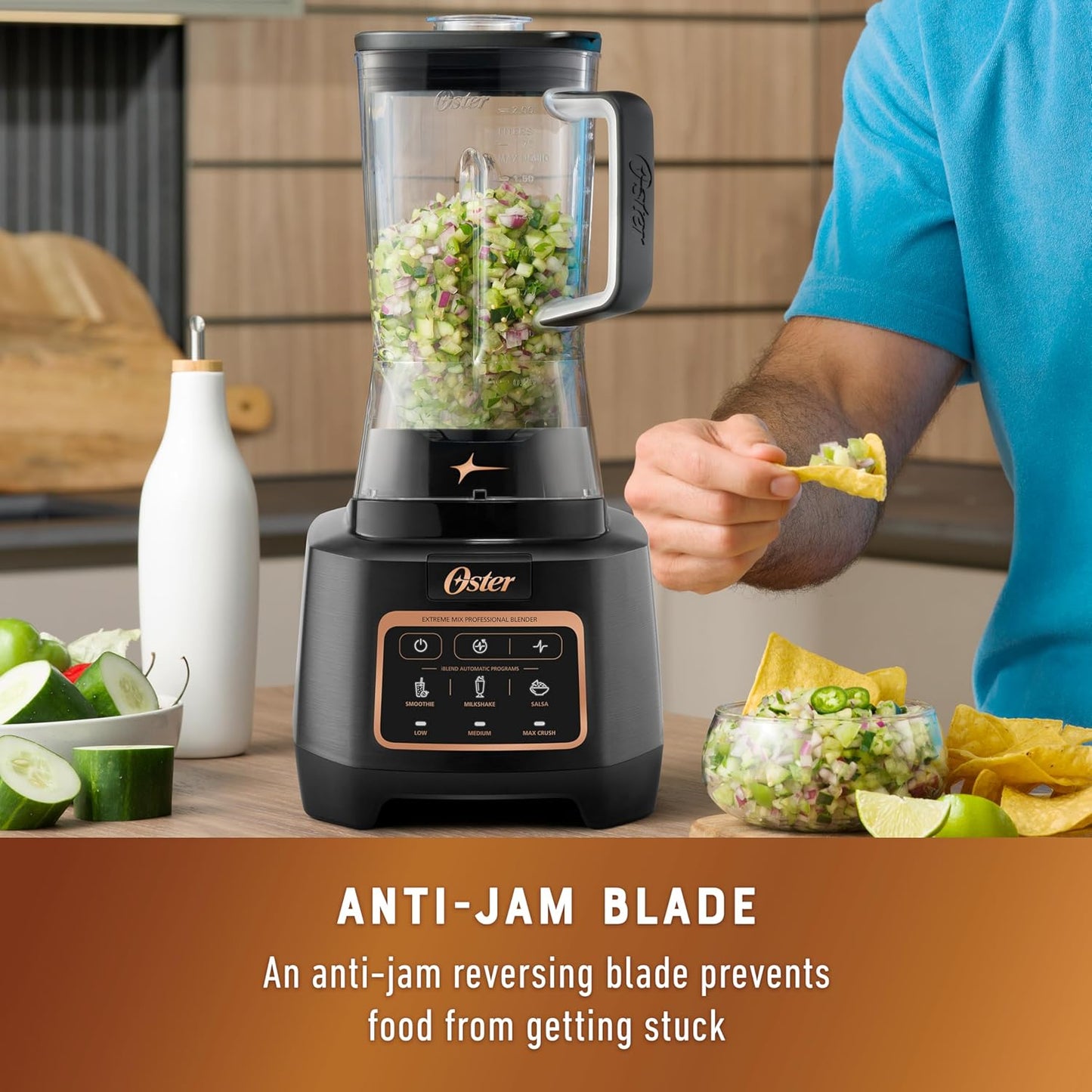 Oster Extreme Mix Professional Blender, 1500W, 10-Point Titanium Blades w/Reversable Blending Tech for Turbocharged Chopping & Pulverizing, Single-Touch Auto Programs, 64oz Dishwasher-Safe Pitcher