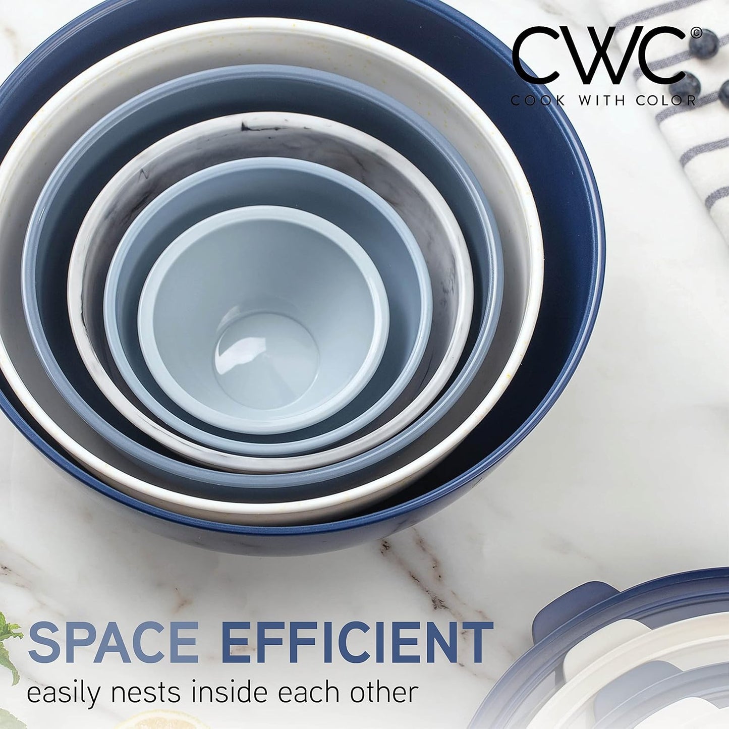 COOK WITH COLOR Mixing Bowls with TPR Lids - 12 Piece Plastic Nesting Bowls Set Includes 6 Prep Bowls and 6 Lids, Microwave Safe Mixing Bowl Set (Green)