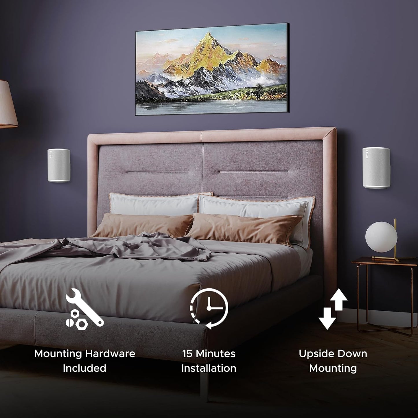 ERA100 Wall Mount Bracket, Low Profile, White, Single Unit, Compatible with Sonos ERA 100 Speaker, Complete with All Fixing Hardware