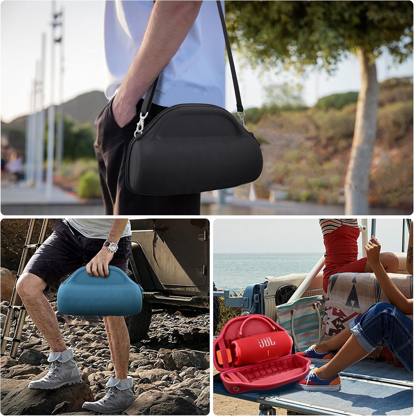 co2CREA Case for JBL Charge 6 Waterproof Portable Bluetooth Speaker, Hard Travel Case with Detachable Shoulder Strap (White Case)