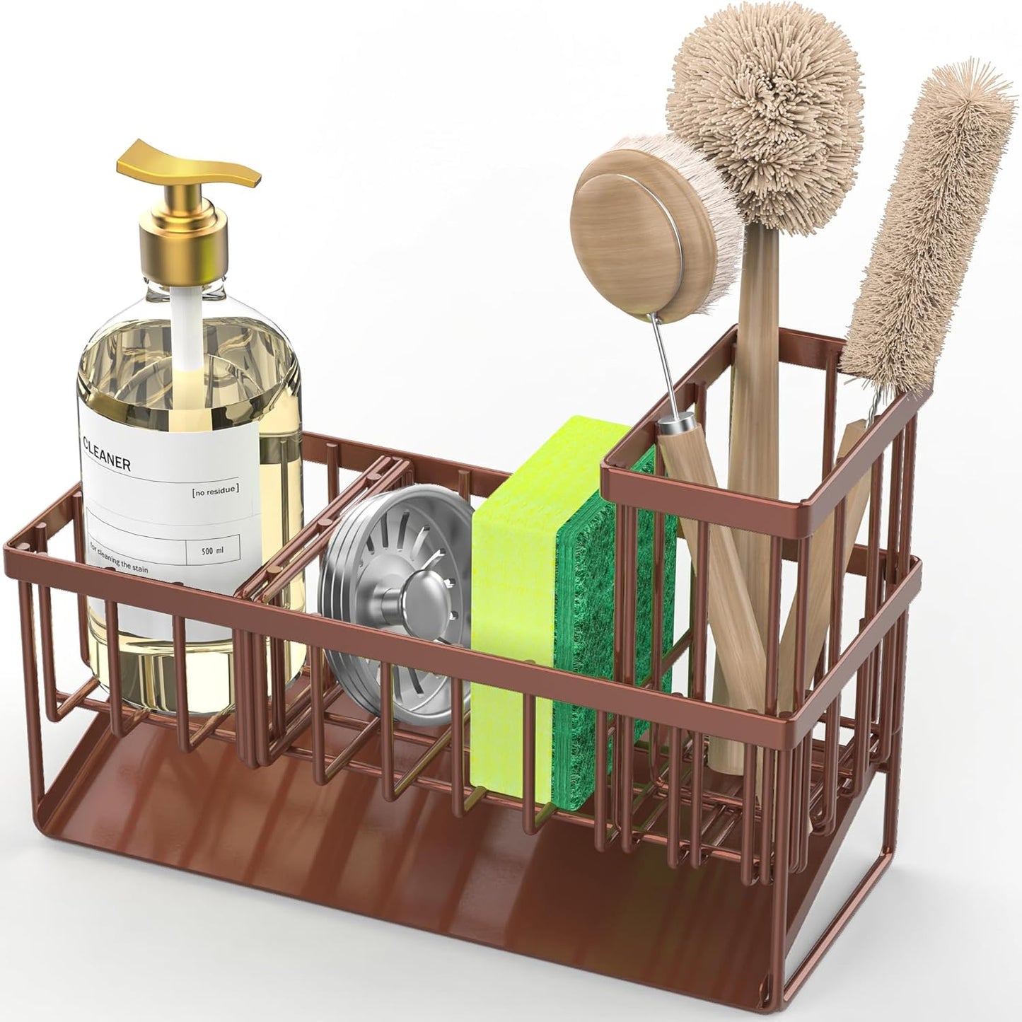 Cisily Kitchen Sink Caddy Organzier with High Brush Holder, Sponge Holder for Sink, 304 Rustproof Stainless, Kitchen Countertop Soap Dispenser Organizer, Kitchen Decor and Accessories (Black)