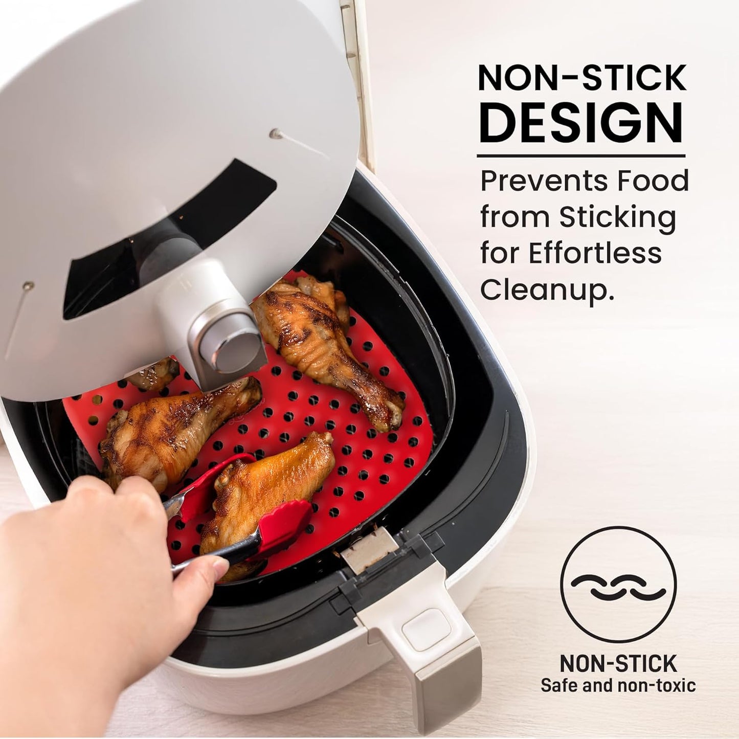 Collapsible Silicone Air Fryer Basket Liners Pot - AirFryer Liners Reusable Bowls for 5 Quart or Bigger - Air Fryer Accessories 2 Pack - Round Silicone Liners (Red & Black)