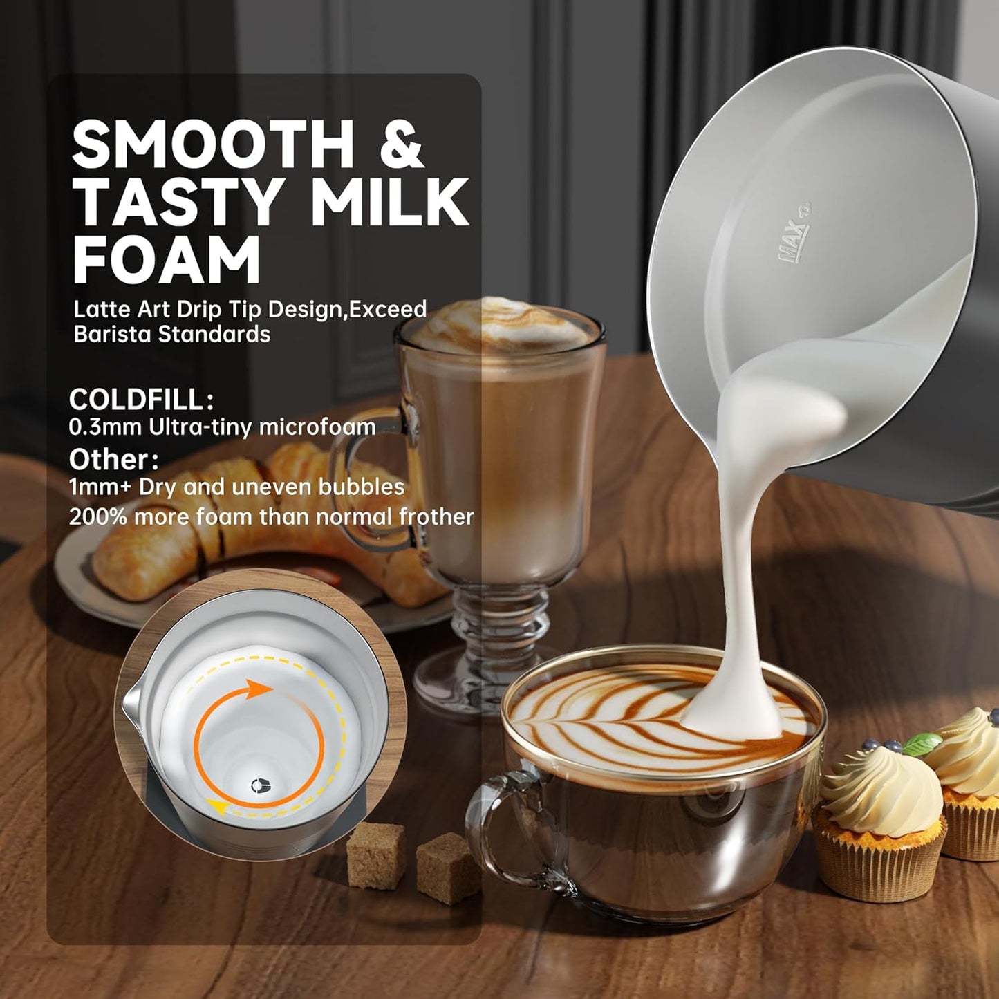 Electric Milk Frother Handheld Set,4 in 1 Automatic Milk Frother and Steamer,Cold Foam Maker Set for Hot Chocolate,Latte,Cappuccino and Macchiato,Electric Mixer Handheld Set for Coffee and Eggs Black