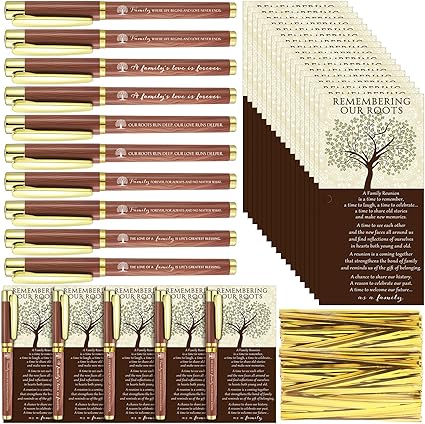 Sayglossy 60 Set Family Reunion Favors Gift Include 5 Styles Ballpoint Pens with Remembering Our Roots Gift Cards and Ties for Gathering Reunion Theme Party Decorations - PuriLite