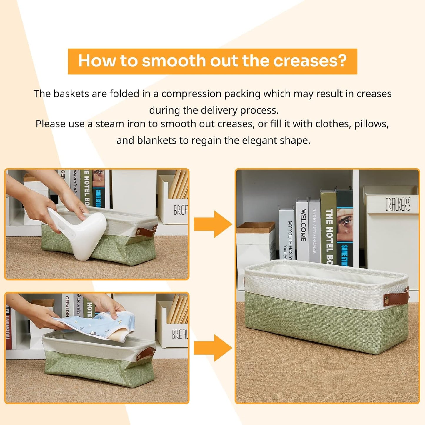 DULLEMELO Storage Baskets for Shelves, Fabric Collapsible Rectangular Storage Bins for Shelves, Closets, Nursery, Home, Office, Empty Gift Baskets (White&Teal)