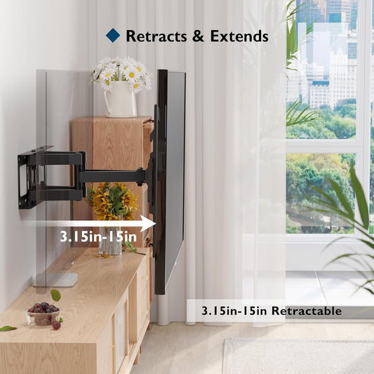 BONTEC TV Wall Mount, Full Motion Bracket for 23-70 Inch TVs, Holds Up to 99lbs, Max VESA 400x400mm, Fits 32 40 50 55 65 Inch LED OLED LCD Flat and Curved Screens, Tilt Swivels with 6 Arms - PuriLite