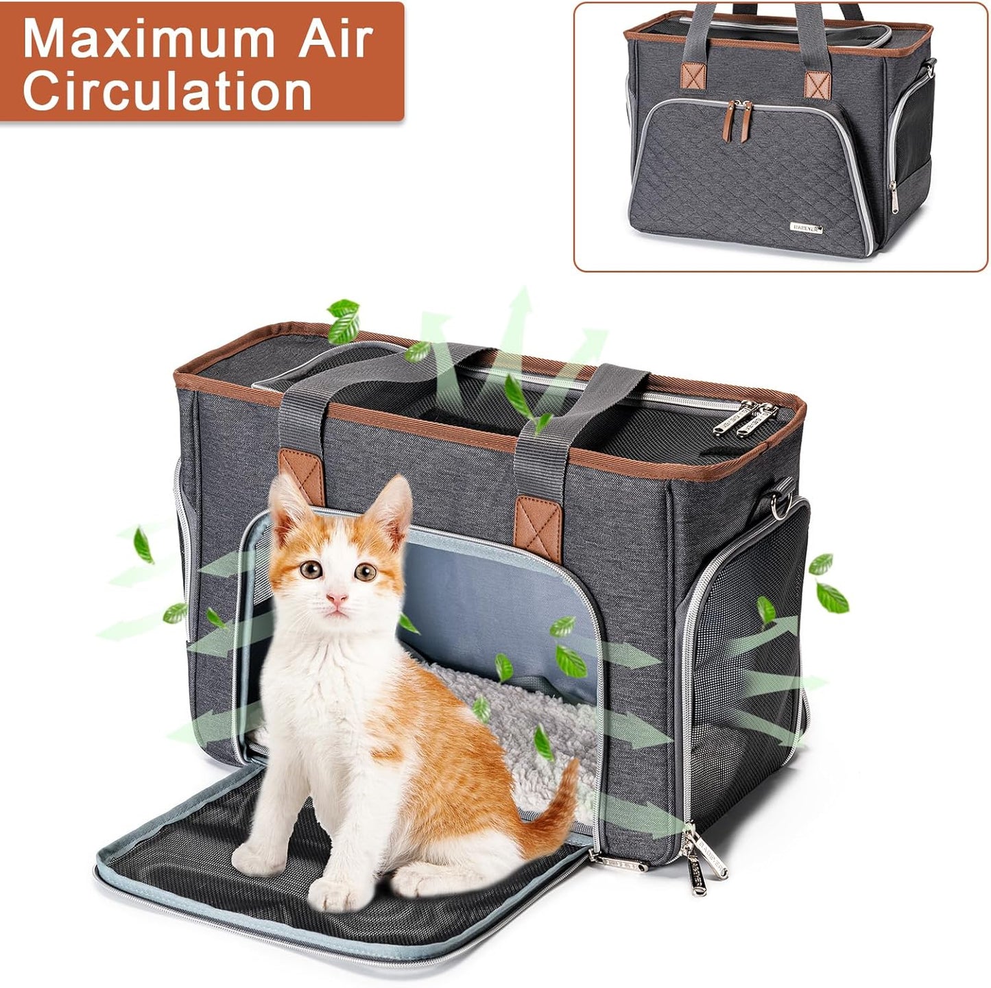 BABEYER Cat Purse Carrier, Puppy Purse Carrier, TSA Airline-Approved Pet Carrier for Small Dogs and Cats Under 12lbs for Travel, Outdoor, Vet Visits-Grey