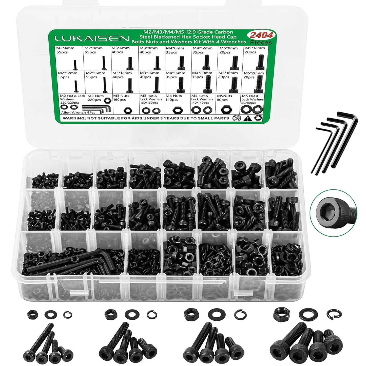 860PCS Metric Screw Assortment Kit, M2 M3 M4 M5 Machine Screws with Lock & Flat Washers, 10.9 Grade Alloy Steel, Metric Hex Button Head Cap Nuts and Bolts Assortment Kit with 4 Wrenches