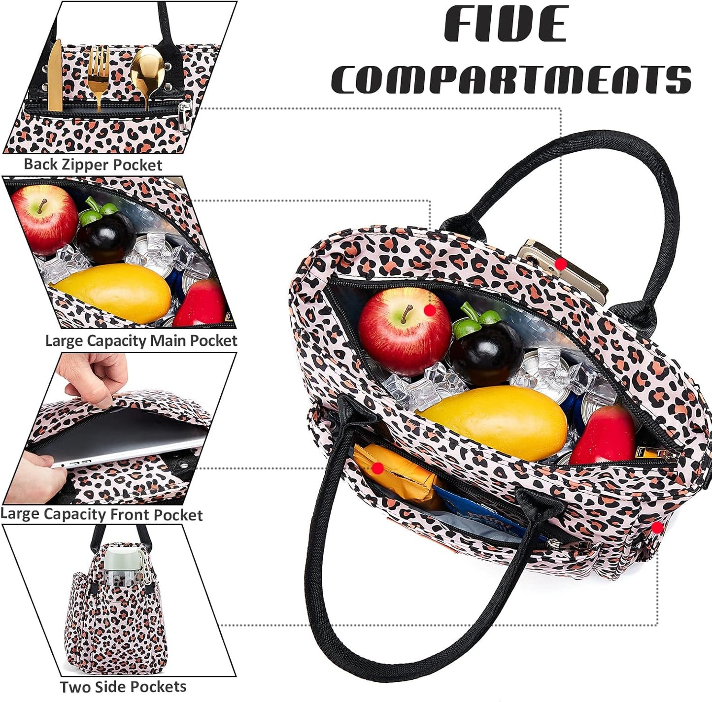 Lunch Bag for Women, Insulated Lunch Box for Work, Large Leakproof Cooler Purse with Side Pockets & Removable Shoulder Strap Women's Lunch Tote Bag for Picnic Work Beach Cute Lunch Bags (Heart)