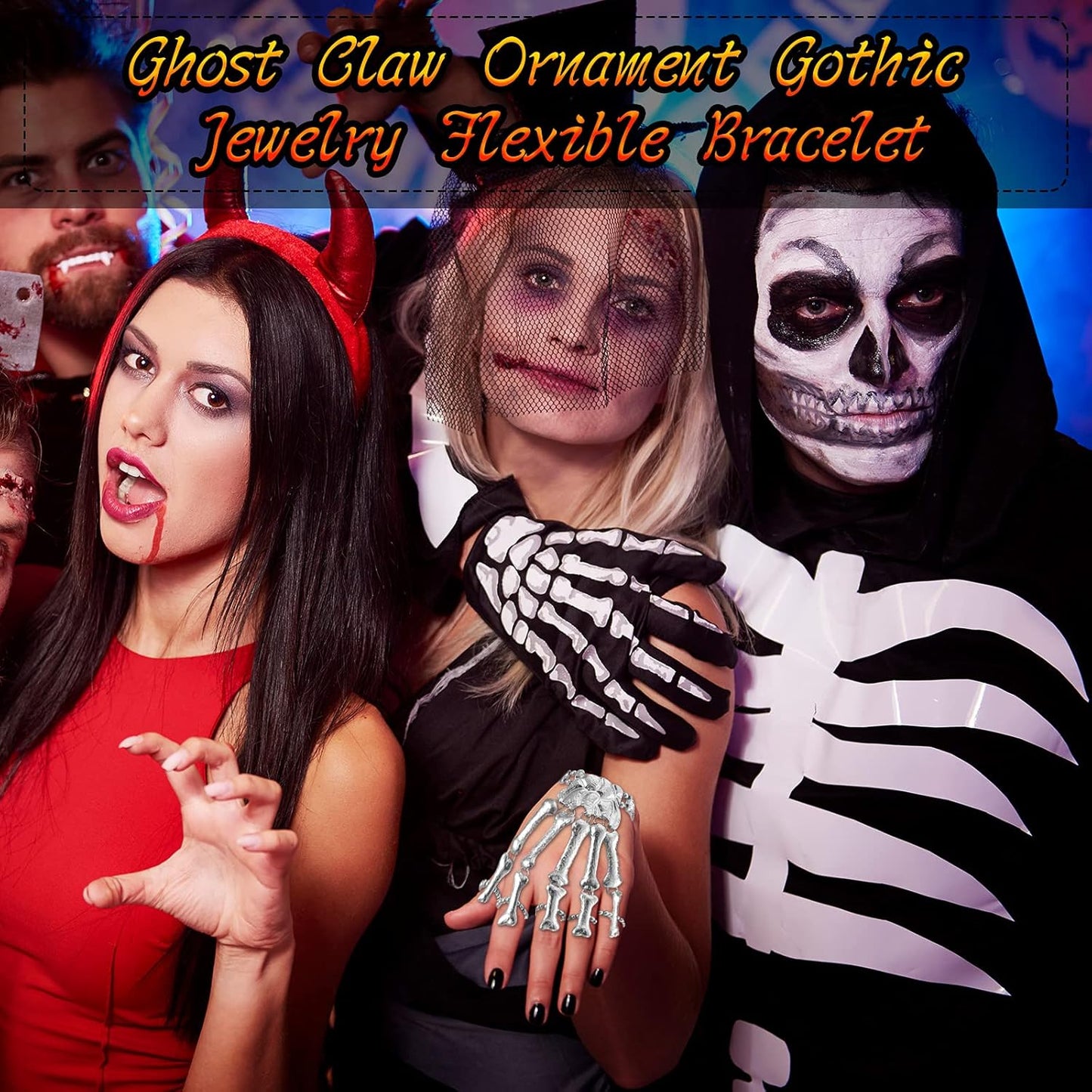 2 Pieces Halloween Metal Skeleton Bracelet Skull Finger Accessories Ghost Claw Ornament Gothic Jewelry Flexible Bracelet for Halloween Party Cosplay Costume Supplies