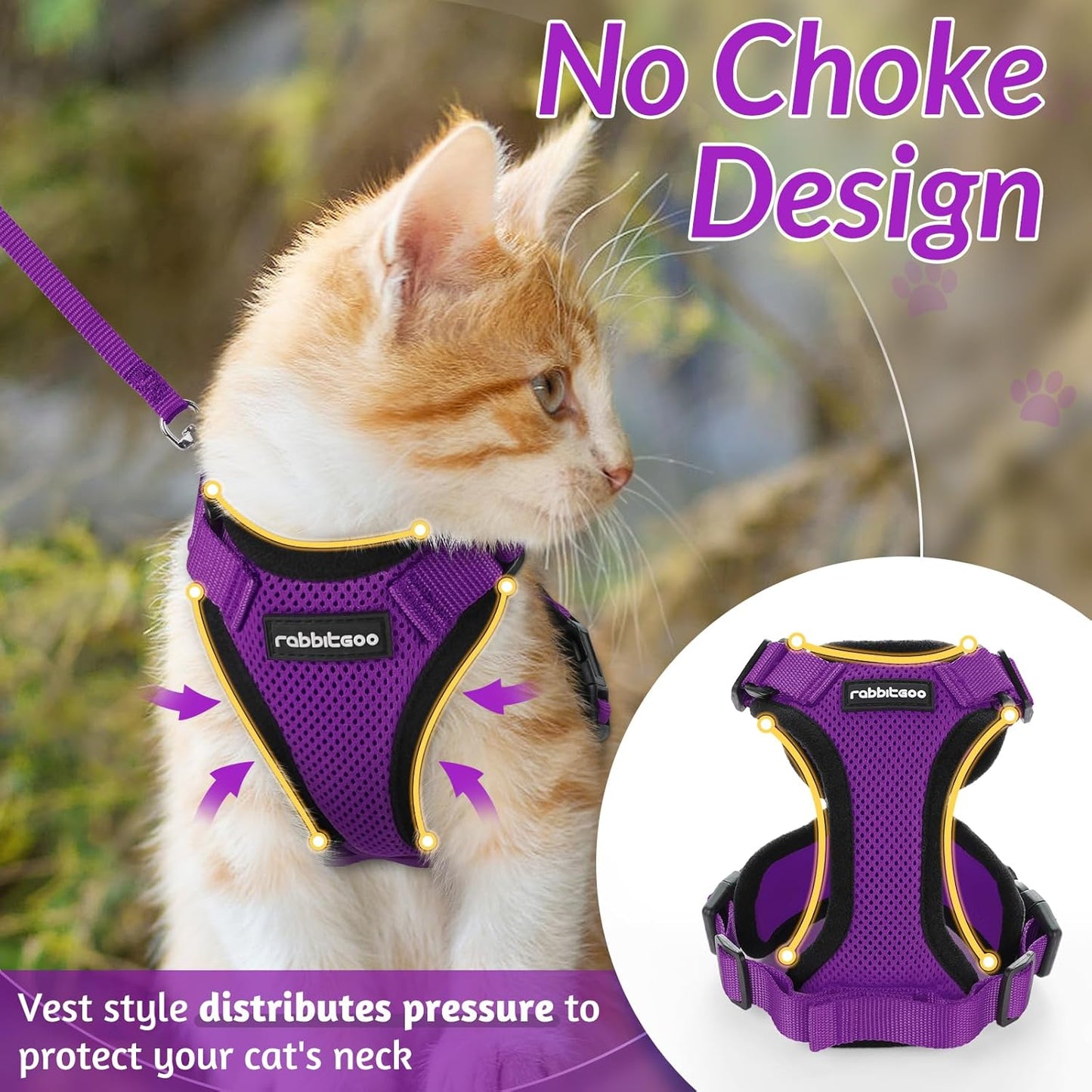 rabbitgoo Cat Harness and Leash for Walking, Escape Proof Soft Adjustable Vest Harnesses for Small Medium Cats, Easy Control Breathable Reflective Strips Jacket, XS, Black