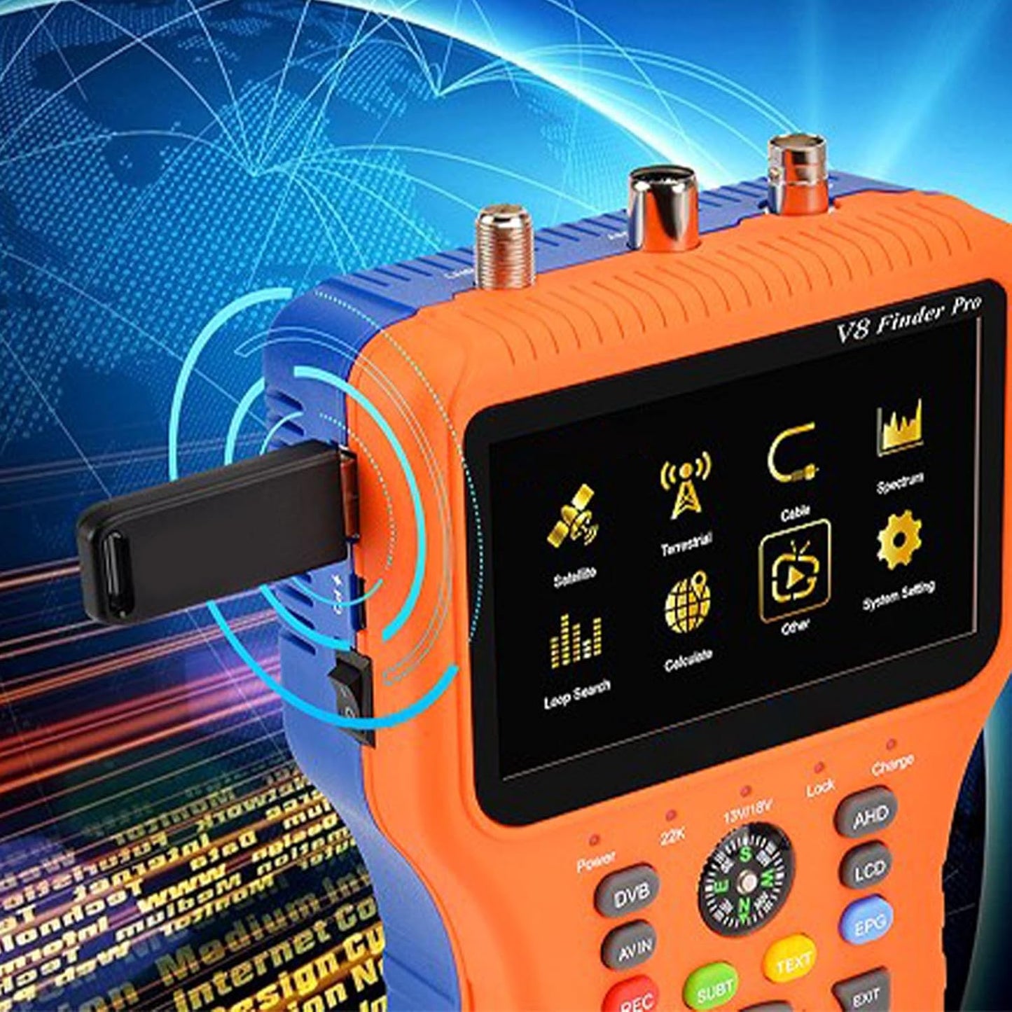 Satellite Finder, V8 Finder PRO FTA DVB S2 S2X Meter Digital Satellite Finder with 4.3inch LCD Screen Compass Function (US Plug)