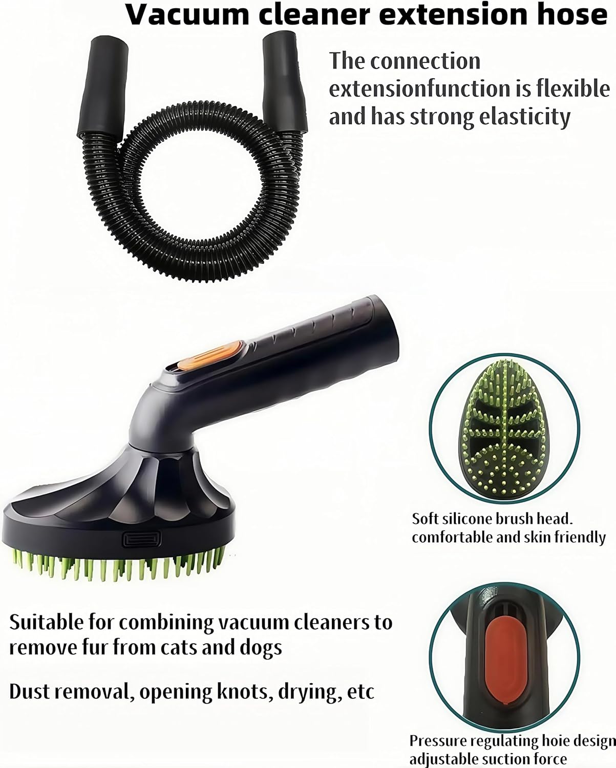 XWHLXY Shedding Brush Vacuum Attachment Kit - Pet Grooming Vacuum Cleaner Tool | Pet Massage Tool | 1m Hose | 32/35mm Adapter, for Most Vacuums(4pcs Set)