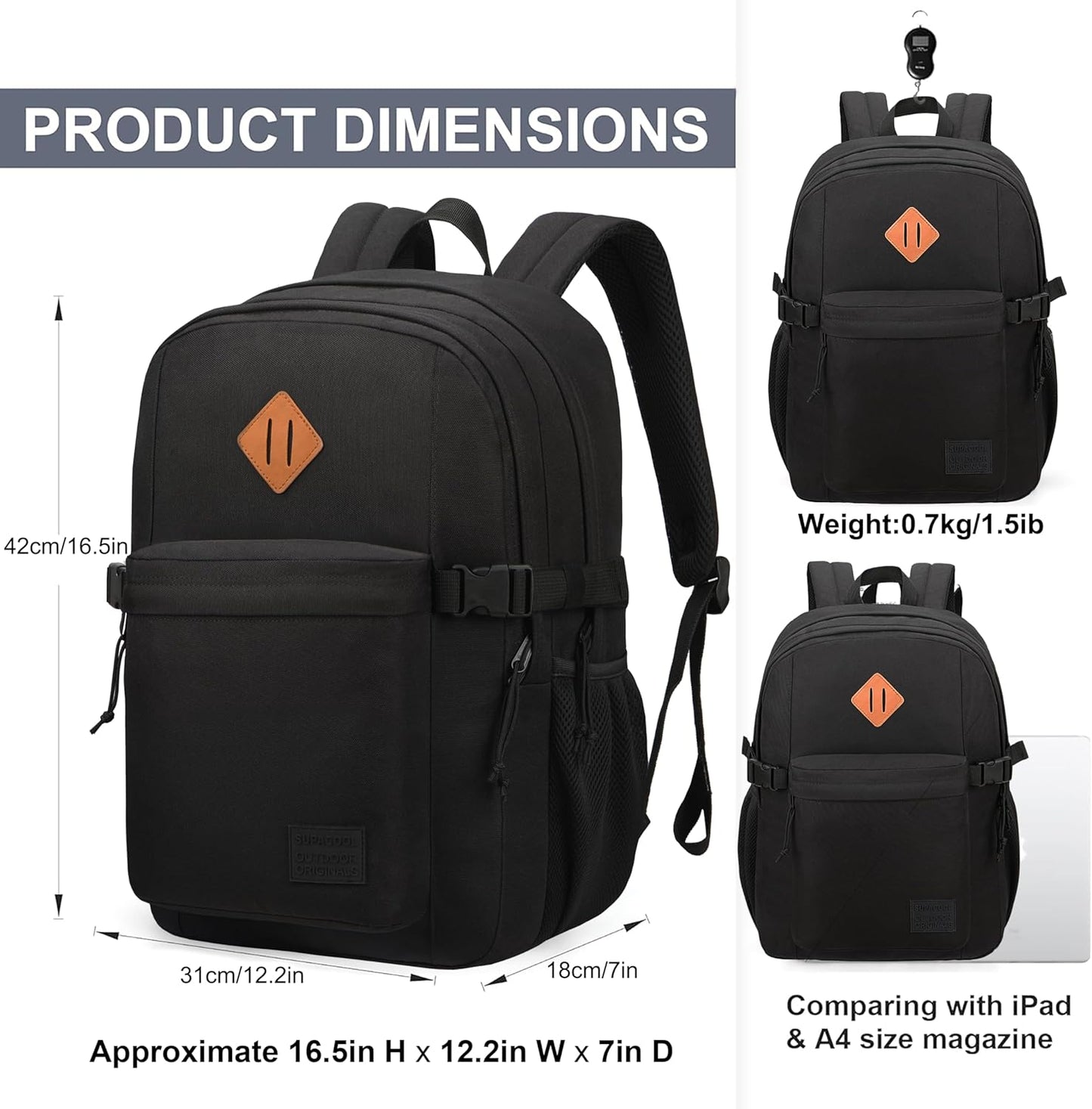 SUPACOOL Lightweight Casual Backpack for Men and Women, Large Backpack for School Boys and Girls