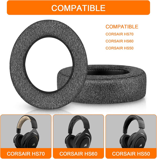 HS60 Earpads, GVOEARS Replacement Ear Pads Cushion for Corsair HS70 HS60 HS50, Softer Durable Knitted Gaming Headset Noise Isolation Earpads (Grey) - PuriLite